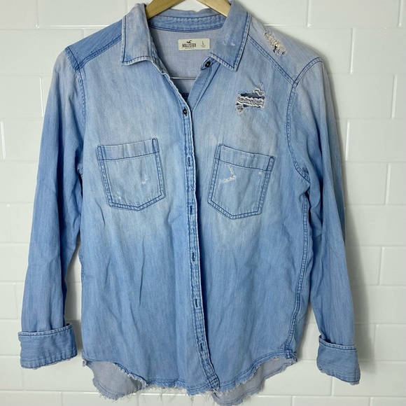 HOLLISTER Oversized Light-Wash Denim Cardigan